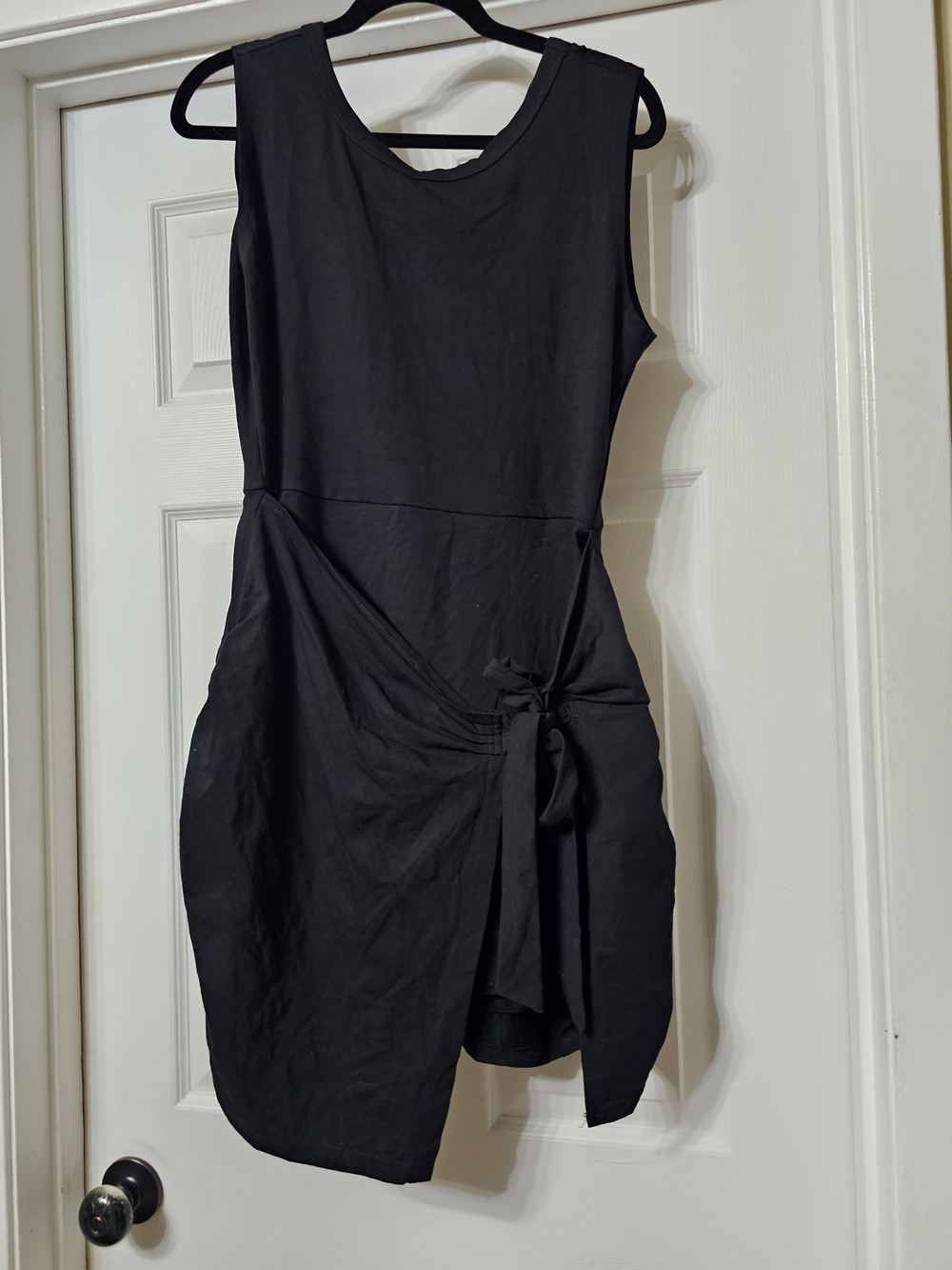 Athletic Sleeveless Black Romper With Tie Front Skirt Detail